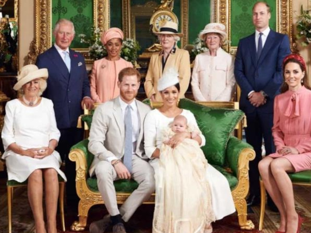 The royals celebrate the christening of royal baby Archie … Meghan’s dad is nowhere to be seen. Picture: Supplied