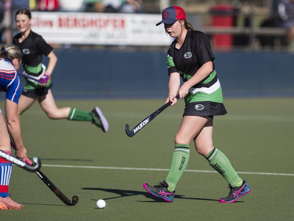 Madeline Kirkegaard of Norths against Rangeville in A4 women Presidents Cup hockey at Clyde Park, Saturday, May 27, 2023. Picture: Kevin Farmer