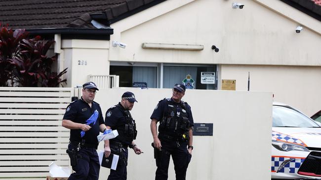 Police at the scene where gun shots were fired into the Arundel Police Beat. Picture: Nigel Hallett