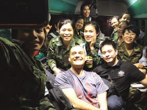 Craig Challen in the ambulance during the Thai cave rescue, in a photo taken from the book 'Against the Odds' by Richard Harris and Craig Challen.