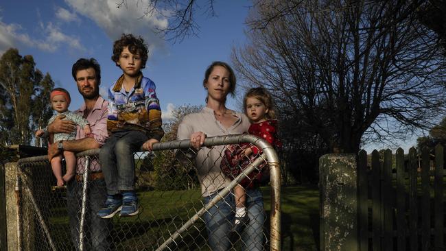 Virginia Tapscott with her husband Rhys and children, Oscar, 4, Elke, 2 and Eva, 9 months. Picture: Sean Davey.