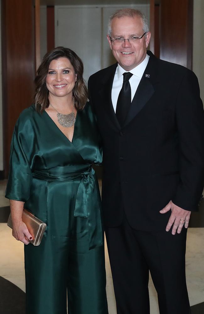 Prime Minister Scott Morrison, right, with his wife Jenny at the Midwinter Ball at Parliament House. Picture: Gary Ramage