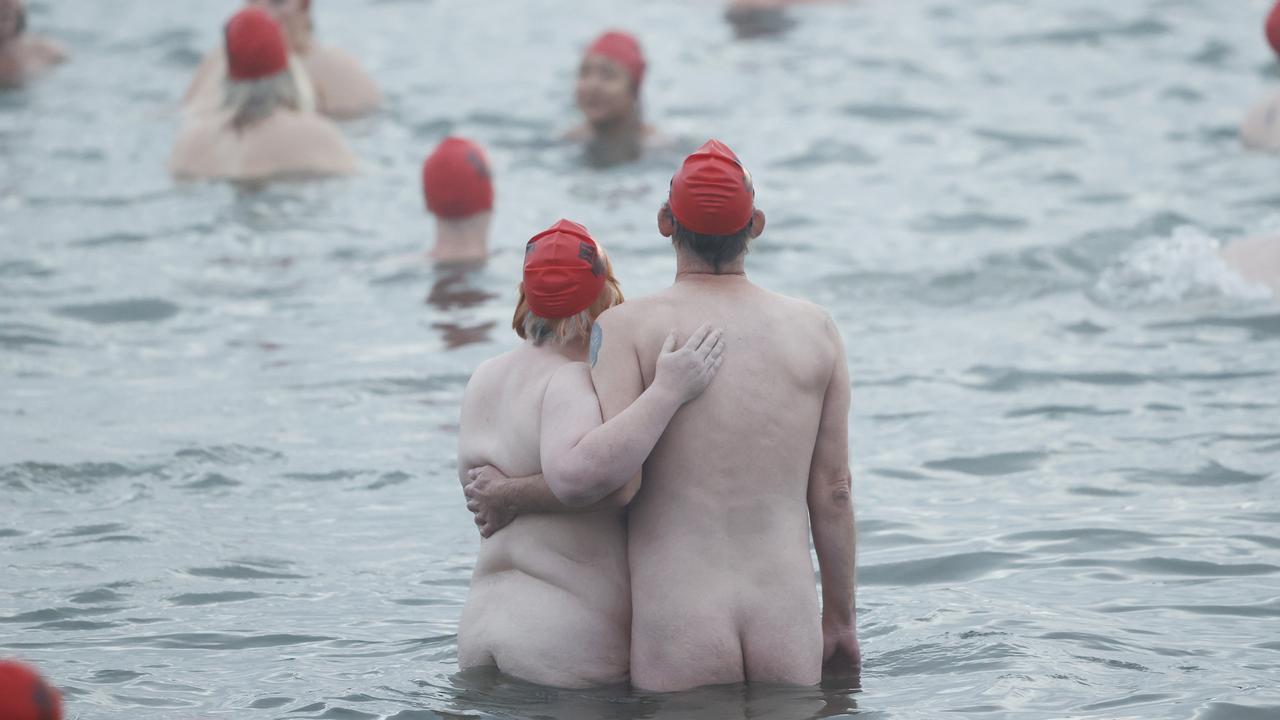 Dark Mofo Nude Solstice Swim 2024 at Long Beach Sandy Bay. Picture: Nikki Davis-Jones