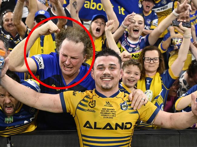 TOWNSVILLE, AUSTRALIA - SEPTEMBER 23:  Reed Mahoney of the Eels celebrates with fans after winning the NRL Preliminary Final match between the North Queensland Cowboys and the Parramatta Eels at Queensland Country Bank Stadium on September 23, 2022 in Townsville, Australia. (Photo by Ian Hitchcock/Getty Images)