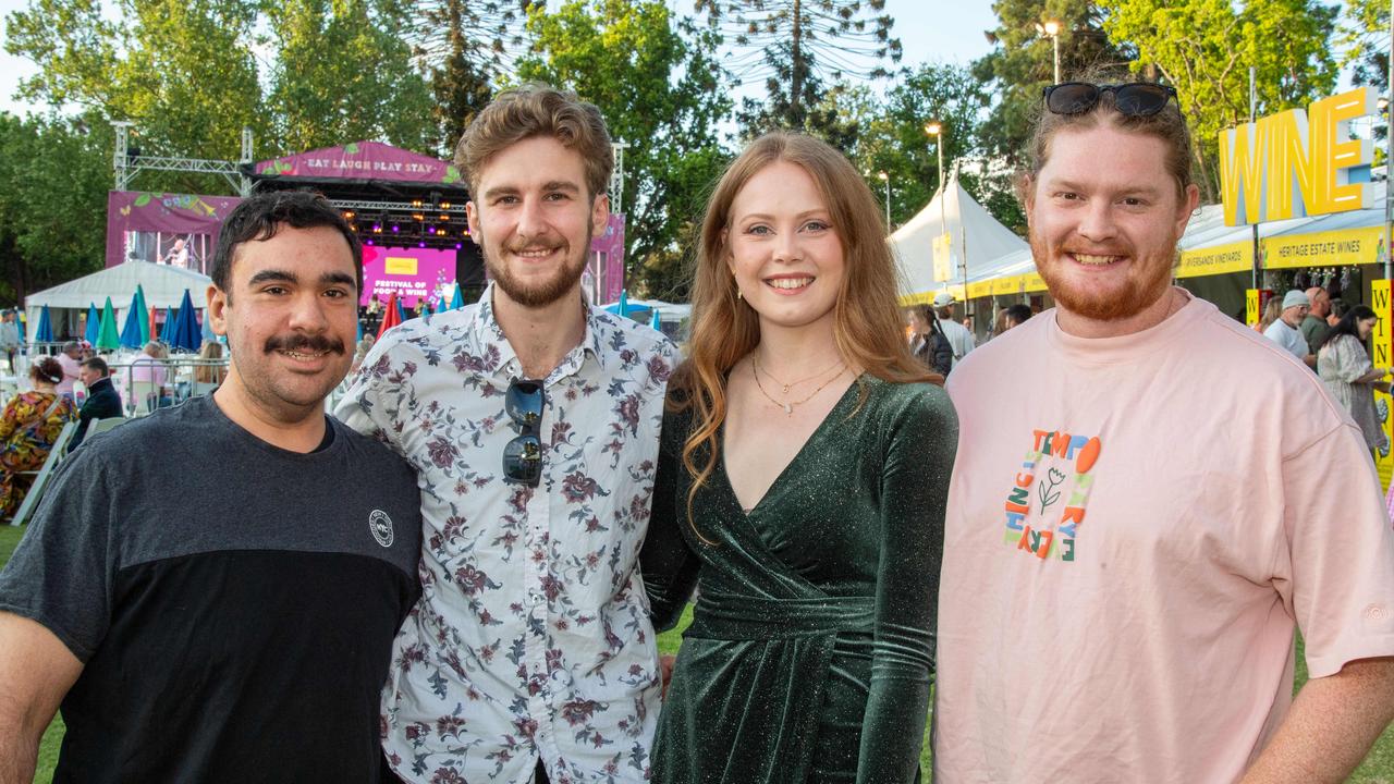 (From left) Jonathan Puglisi, Ryan Wockner, Phia Joubert and Tom James. Toowoomba Carnival of Flowers Festival of Food and Wine. Friday, September 13, 2024. Picture: Nev Madsen