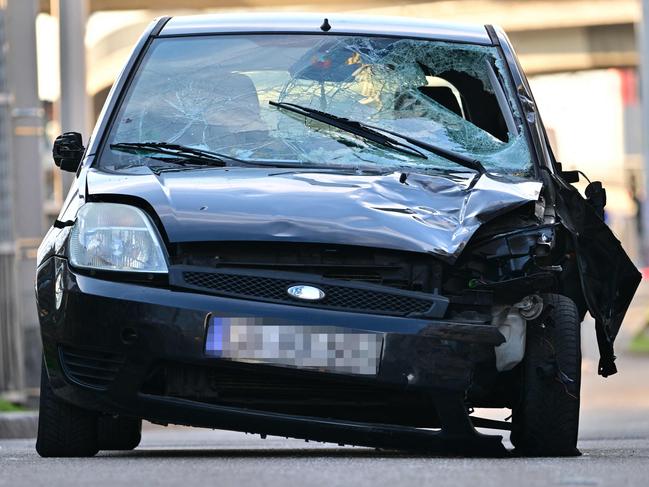 The damaged vehicle at the site of the car ramming attack in Mannheim. Picture: Thomas Lohnes / AFP