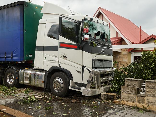 Emergency services called to a scene in Manningham, where a truck lost control and struck a bus stop and fence line, Tuesday, Feb. 28, 2023. Picture: Matt Loxton