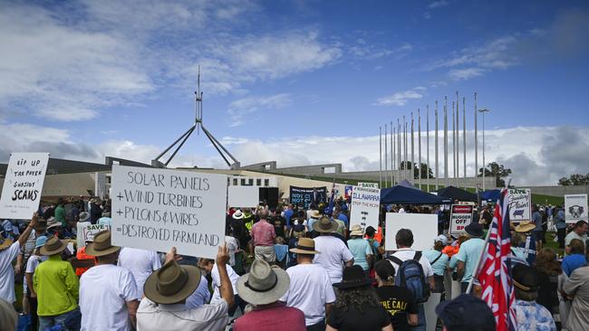 The National Rally Against Reckless Renewables at Parliament House in Canberra. Picture: NCA NewsWire / Martin Ollman