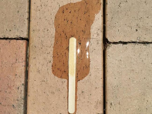 The <i>Canterbury-Bankstown Express’s </i>popsicle at 12pm today, which melted in 16 minutes in 39C temperatures. 