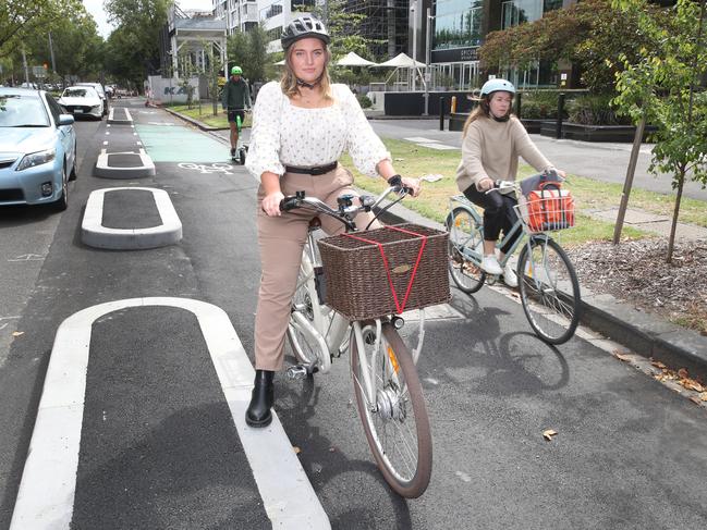 Not all protected bike lanes rely on adjustable kerb materials. Picture: David Crosling