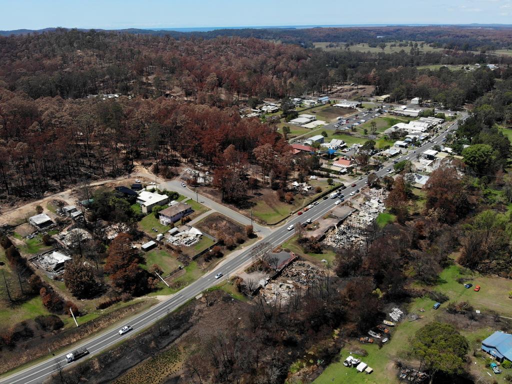 The small town of Mogo was hit hard by the New Year's Eve fire storm with many homes and buildings being destroyed. Picture: Toby Zerna