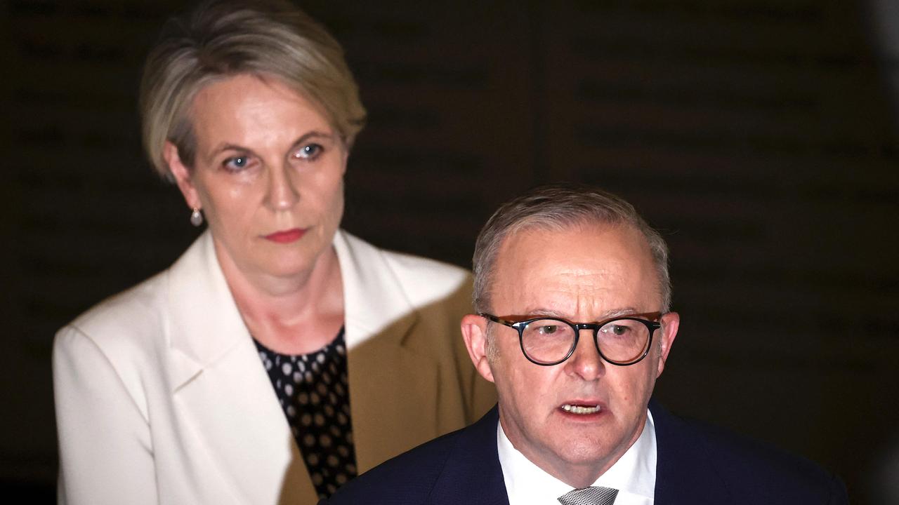 Australia’s Prime Minister Anthony Albanese (R) stands with Minister for the Environment, Tanya Plibersek. (Photo by DAVID GRAY / AFP)