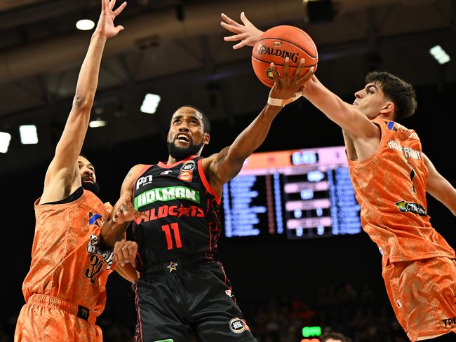 Bryce Cotton goes to the basket during the round 12 NBL match between Cairns Taipans and Perth Wildcats at Cairns Convention Centre. Photo: Emily Barker/Getty Images.