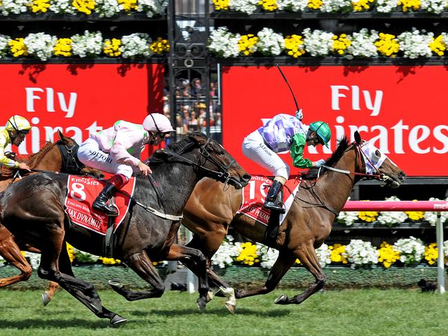 Jockey Michelle Payne riding Prince Of Penzance crosses the finish line to win the $6,000,000 Melbourne Cup race at Flemington Racecourse in Melbourne, on Tuesday, Nov. 3, 2015.(AAP Image/Joe Castro) NO ARCHIVING EDITORIAL USE ONLY