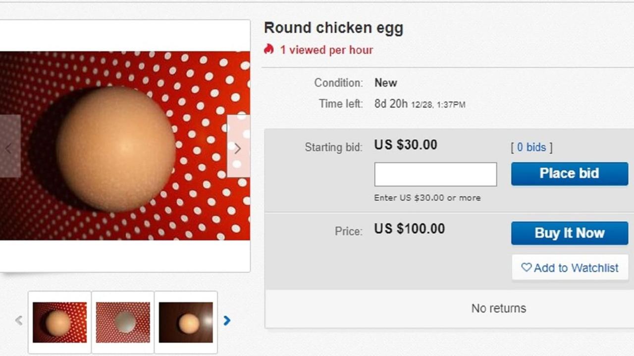 A "round chicken egg" was listed for auction on eBay in 2019. Picture: Fine Dining Lovers.