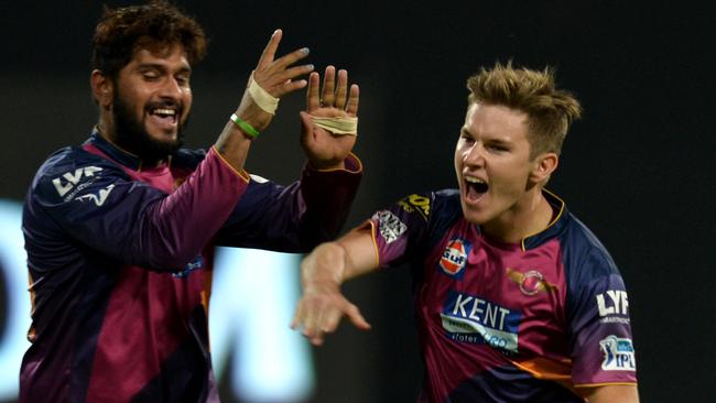 Adam Zampa (right) took six wickets in vain for Rising Pune Supergiants against Sunrisers Hyderabad.