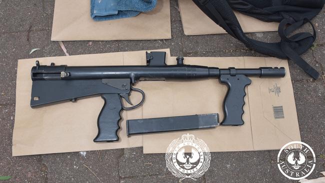 A machine gun found in a park on Gleeson Crescent, Rostrevor. Picture: SA Police