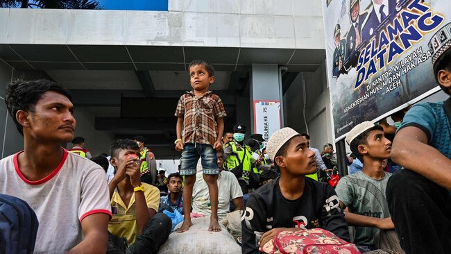 More than 100 Rohingya refugees were forced to leave a temporary shelter for them in Banda Aceh, Indonesia, in December. Picture: AFP