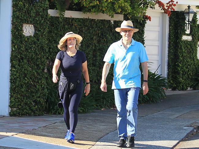 Malcolm and Lucy Turnbull out for their morning walk in Point Piper.