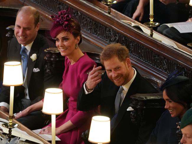 William, Kate, Harry and Meghan enjoy the wedding on Saturday. Picture: Getty