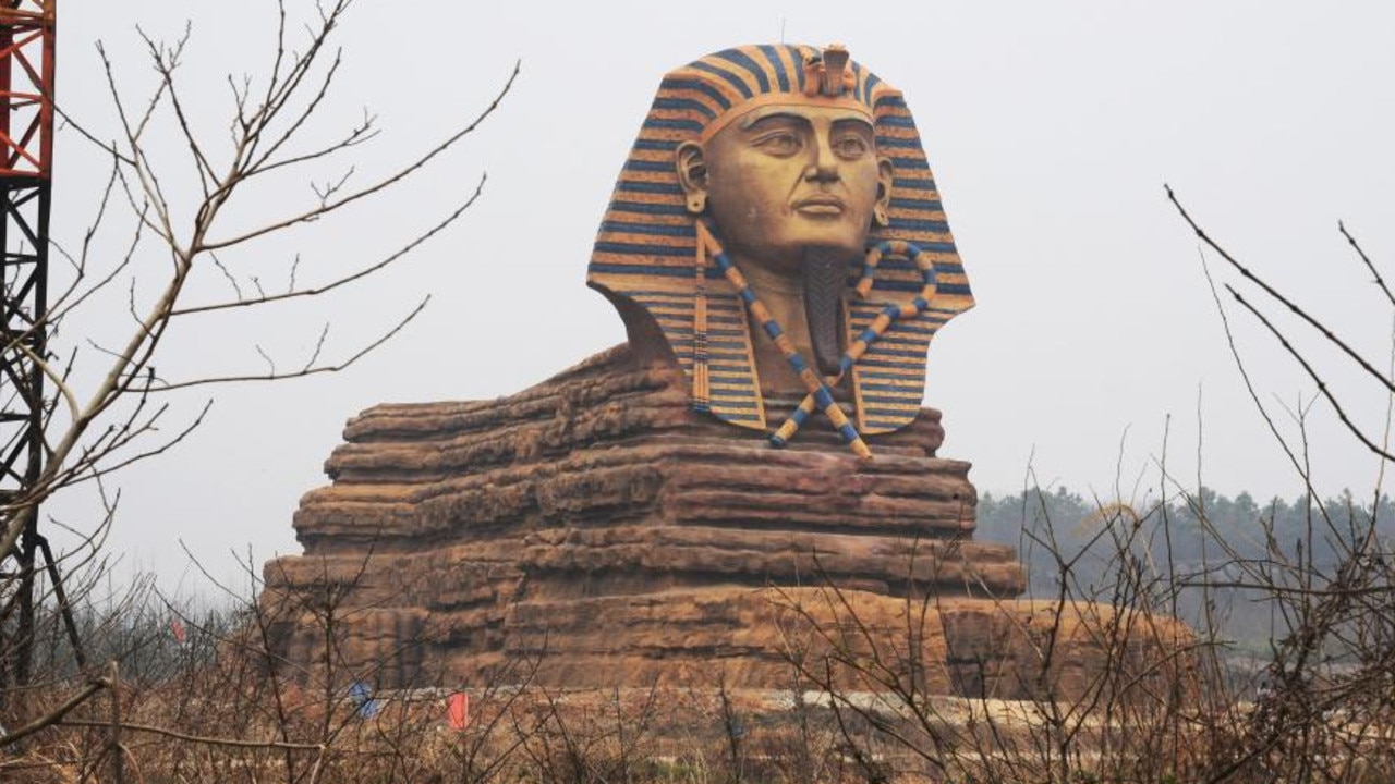 The replica of the Great Sphinx at the construction site of Chuzhou Great Wall International Tourism Cartoon Creative Park.