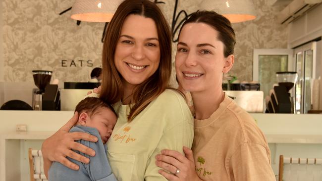 The Beet Bar founders Carly Chiesa with Rafa, 10 days, and Megan Artis.