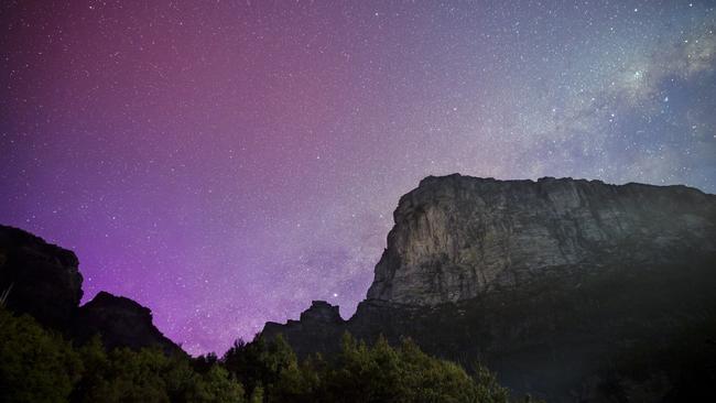 The Aurora and the milky way behind Frenchmans Cap. Picture: iStock