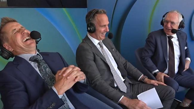 And (right) in the Fox Cricket commentary box this week. Photo: Fox Sports