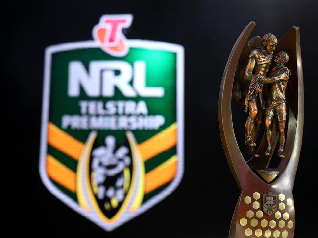 SYDNEY, AUSTRALIA - FEBRUARY 23:  The Provan Summons Trophy is seen on stage during the 2017 NRL Season Launch at Martin Place on February 23, 2017 in Sydney, Australia.  (Photo by Cameron Spencer/Getty Images)