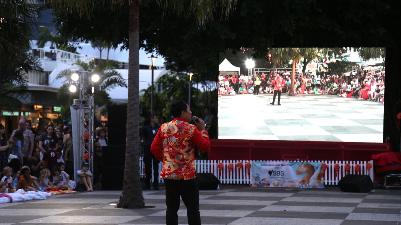 Chinese singers performed traditional Chinese New Year songs at the CADCAI Lantern Festival and Fireworks finale on Cairns Esplanade. Picture: Kate Stephenson