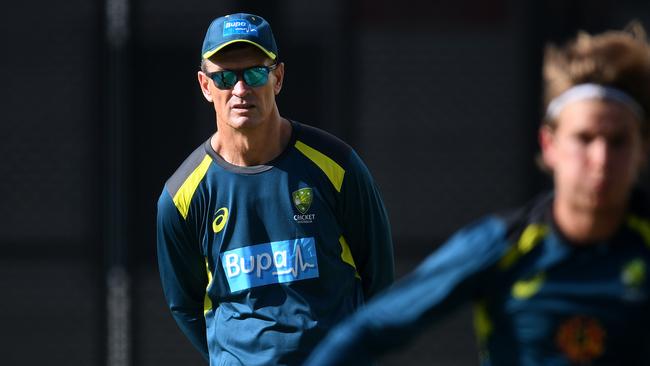 The Australian cricket team’s batting coach, Graeme Hick, watches on at training in Brisbane this week. Photo: AAP