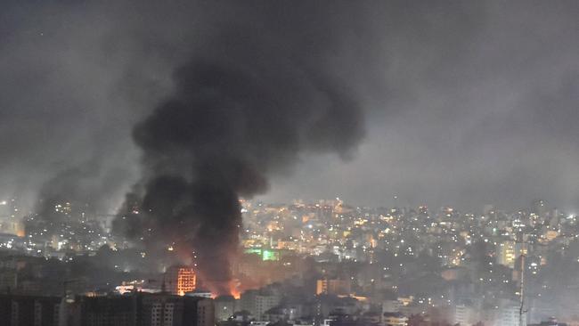 Smoke rises from the site of an Israeli airstrike that targeted a neighborhood in the southern suburb of Beirut. Picture: AFP