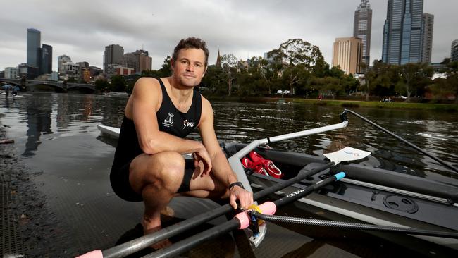 Olympic rower Karstern Forsterling before a training session on the Yarra River yesterday Picture: David Geraghty