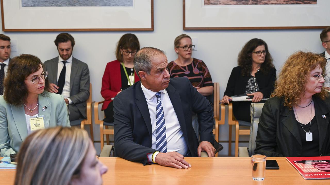 The Israeli ambassador, Amir Maimon along with Family members of Israeli hostages held by Hamas meet with Mr Albanese. Picture: NCA NewsWire / Martin Ollman