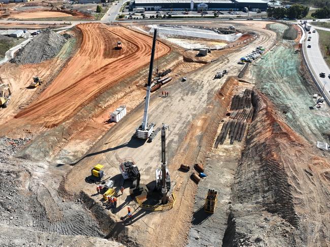 Piling work underway at the Englands Rd interchange at Coffs Harbour.