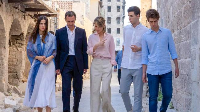 Syria's President Bashar al-Assad pictured in 2022 with his wife Asma al-Assad and their children, Hafez (second right), Karim (right) and Zein (left). Picture: Syrian Presidency Facebook page/AFP