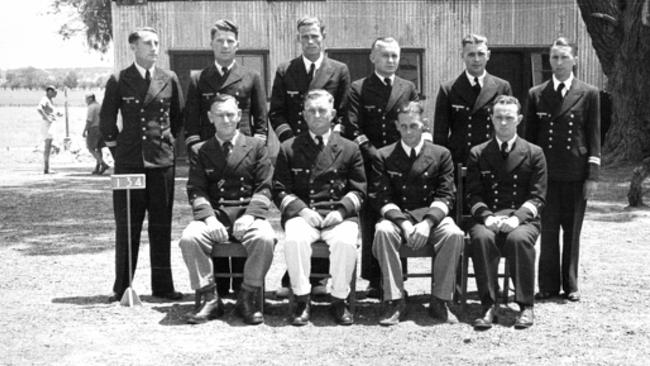 Detmers, seated second from the right, with other officers in the prisoner of war camp at Dhurringile near Shepparton. Picture: Australian War Memorial