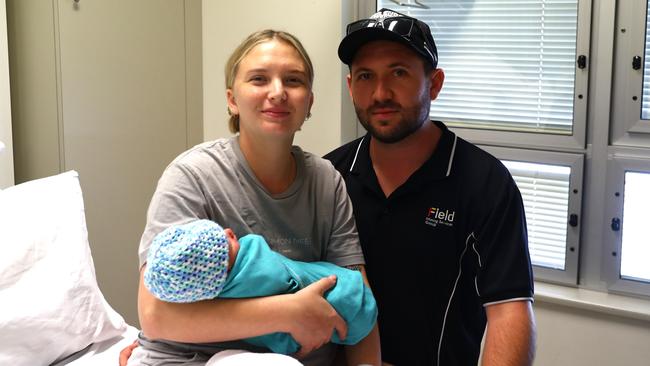 First-time parents Letesha Fyffe and Ryan Dalzell welcomed their son, Hayze Dalzell born at 3.10am on New Year's Day. Hayze is one of the first babies in Cairns to be born into Generation Beta. Photo: Catherine Duffy.