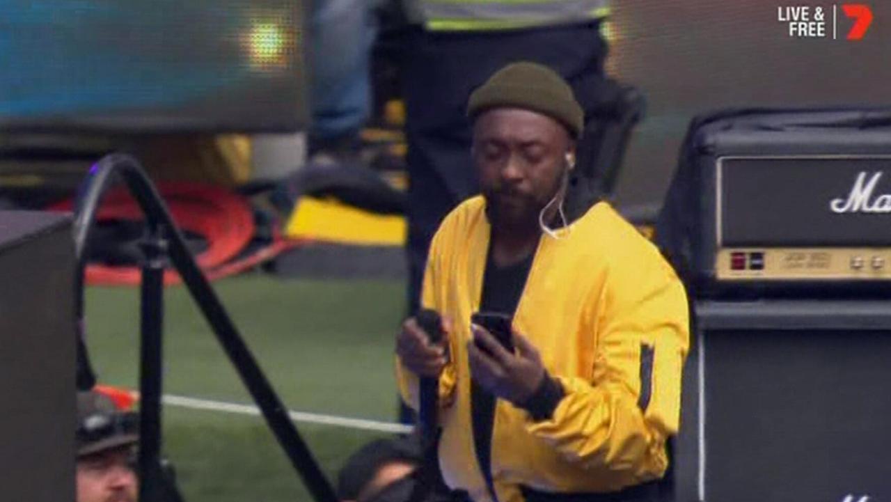 Will.i.am during the Black Eyed Peas' performance at the 2018 AFL Grand Final.