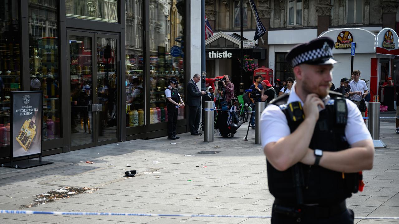 A police officer at the scene at Leicester Square. Picture: Getty