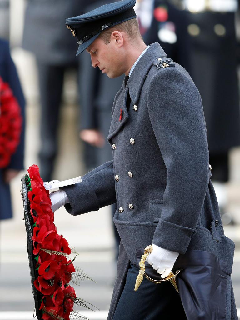 While across the Pond Prince William lays a wreath during the Remembrance Sunday ceremony at the Cenotaph on Whitehall. Picture: Peter Nicholls/AFP