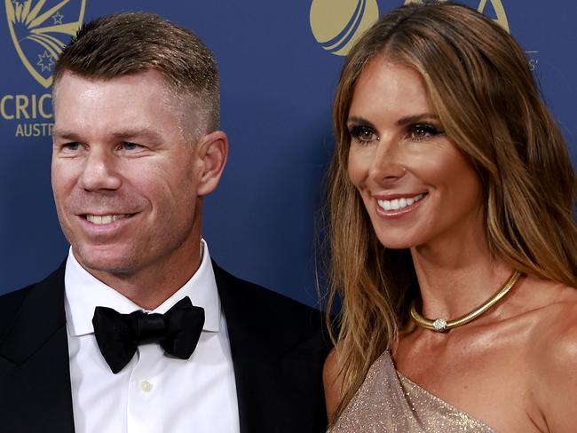 SYDNEY, AUSTRALIA - JANUARY 30: David Warner and wife Candice arrive ahead of the 2023 Australian Cricket Awards at Royal Randwick Racecourse on January 30, 2023 in Sydney, Australia. (Photo by Mark Evans/Getty Images)