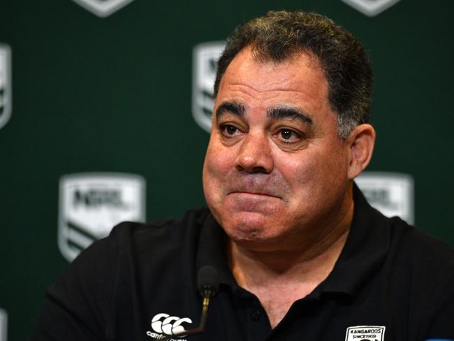 Australian Kangaroos coach Mal Meninga during the announcement of the Kangaroos and Jillaroos squads on Monday before Inglis was charged. Picture: AAP