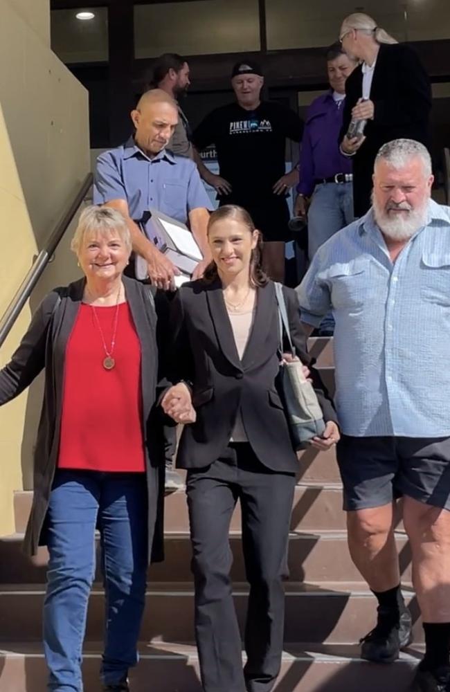 Supporters of Jessica Blinda Hanbury nee Polsoni leaving Mackay Magistrates Court on Thursday, August 15, 2024. Picture: Zoe Devenport