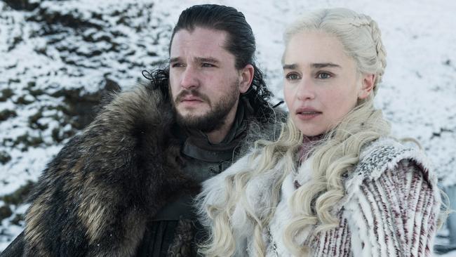 Kit Harington as Jon Snow, left, and Emilia Clarke as Daenerys Targaryen. Picture: AP 