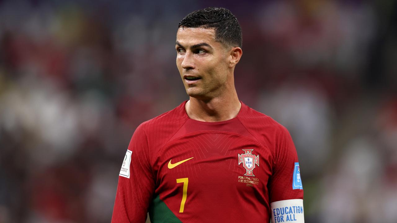 LUSAIL CITY, QATAR - DECEMBER 06: Cristiano Ronaldo of Portugal looks on during the FIFA World Cup Qatar 2022 Round of 16 match between Portugal and Switzerland at Lusail Stadium on December 06, 2022 in Lusail City, Qatar. (Photo by Francois Nel/Getty Images)