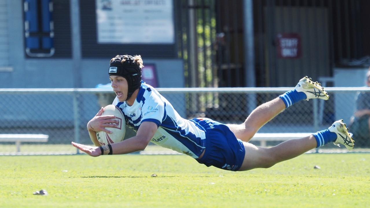 An Ignatius Park College player goes to ground in the Phil Hall Cup semi-final in Mackay on Wednesday, August 24, 2022.