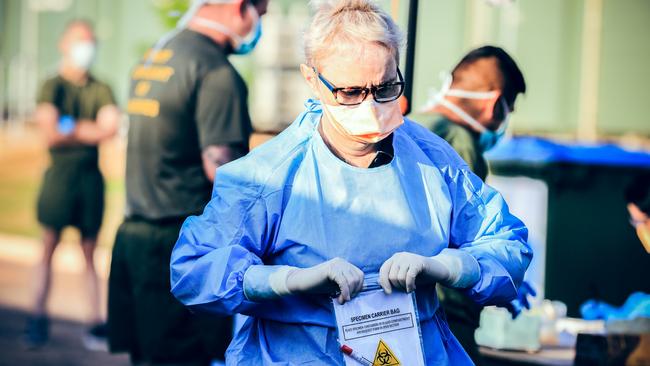 Deputy Chief Health Officer Associate Professor Di Stephens in full PPE at the Howard Springs Quarantine Facility. Picture: Supplied/ NT Health