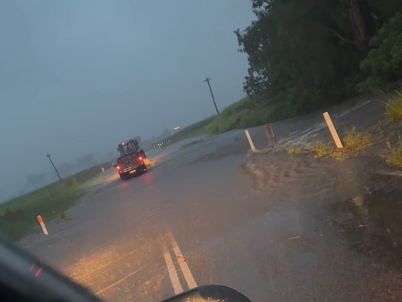 Facebook user Ashleigh Brooke Grendon shared this photo of flooding over Sarina Homebush Rd in the Mackay region, January 12, 2023.