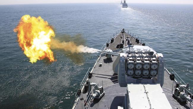 A Chinese navy's missile destroyer during a China-Russia joint naval exercise in the Yellow Sea. Picture: AP